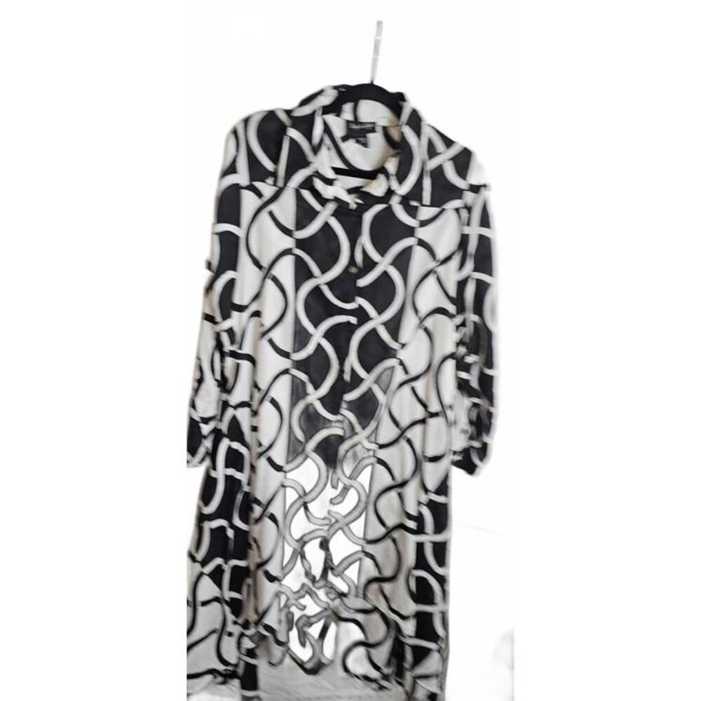 Step in Style 2X Black and White Patterned Long Sleeve Dress 100% Cotton - Picture 13 of 14